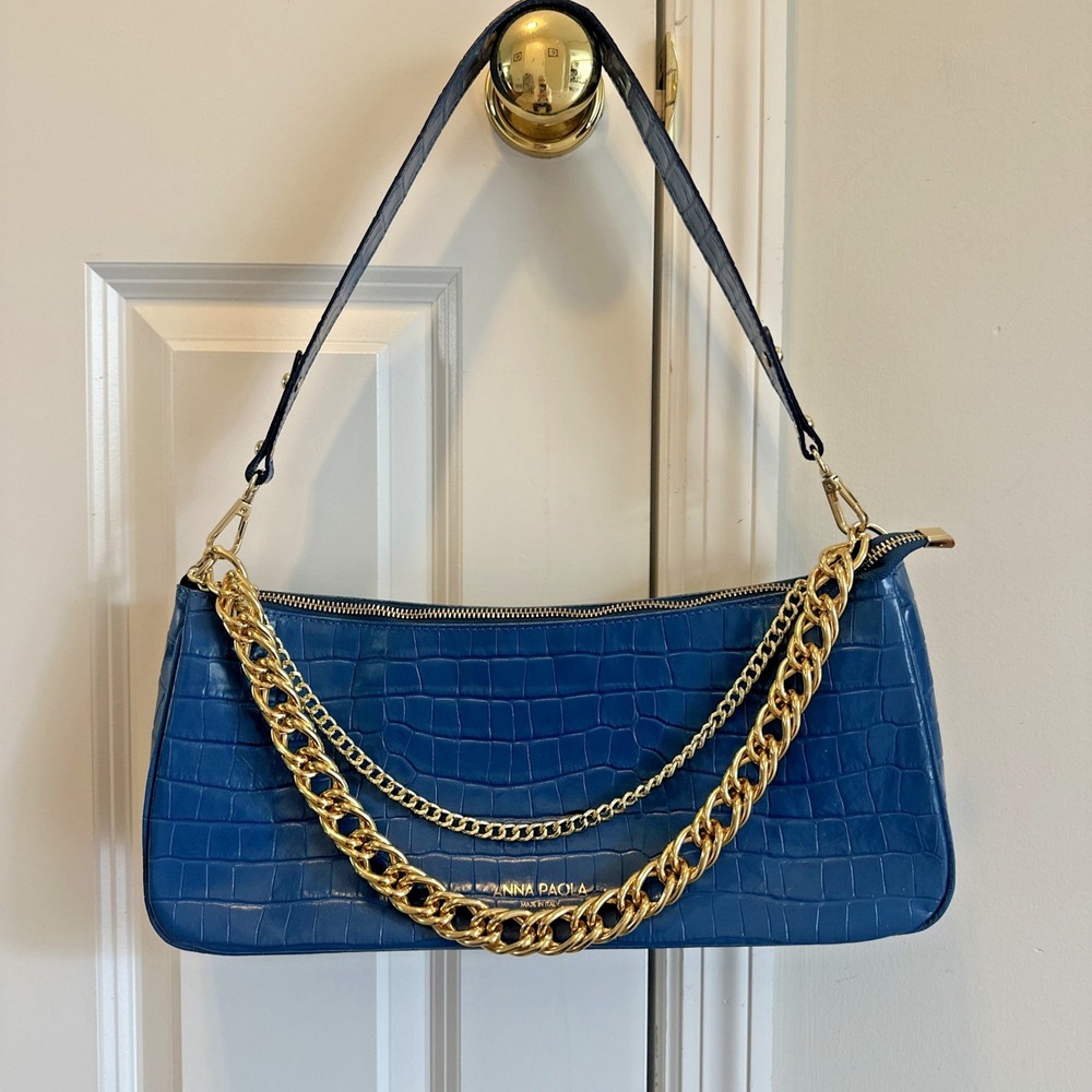 Anna Paola Italian Leather Crossbody Shoulder Chain Bag Made Italy